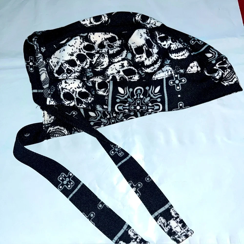 NEW Black white SKULL BIKER DOO Rag Cap Flydanna Durag Headwrap Bandanna Warrior - Picture 1 of 10